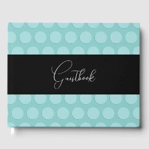 Teal Pastel Retro Dots Pattern Wedding Guest Book