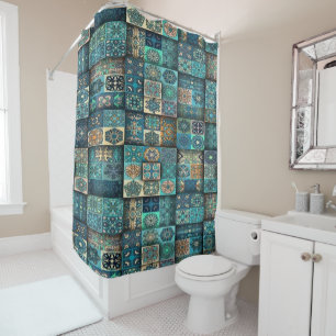 Teal Patches Shower Curtain