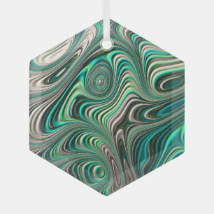 Teal Paua Abalone Shell Fractal Abstract Pattern Glass Tree Decoration
