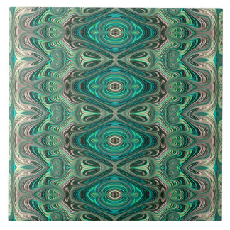 Teal Paua Art Nouveau Fractal Pattern Tile