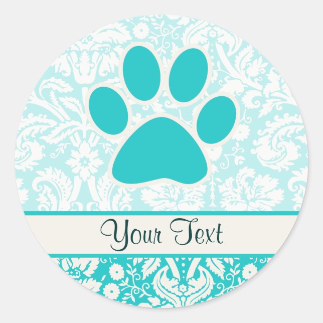 Teal Paw Print Classic Round Sticker (Front)