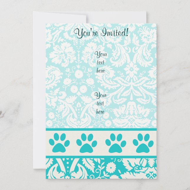 Teal Paw Print Invitation (Front)