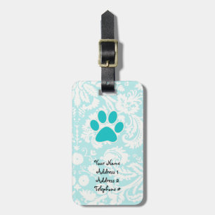 Teal Paw Print Luggage Tag