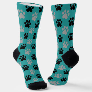 Teal Paw Print Pattern Dog Lover Socks
