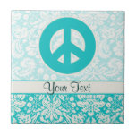 Teal Peace Sign Tile<br><div class="desc">You will love this cute teal damask peace sign symbol hippie 70s design. Great for gifts! Available on tee shirts, smart phone cases, mousepads, keychains, posters, cards, electronic covers, computer laptop / notebook sleeves, caps, mugs, and more! Visit our site for a custom gift case for Samsung Galaxy S3, iphone...</div>