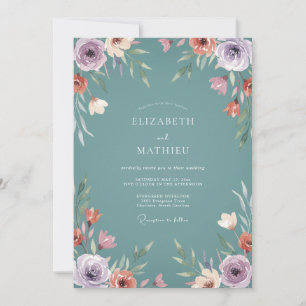 Teal Peaceful Botanical Wedding Invitation