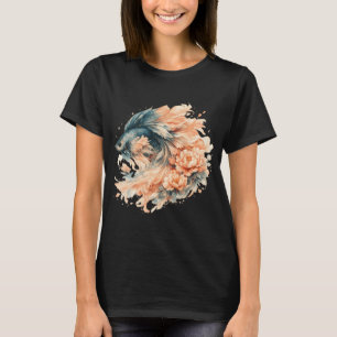 Teal Peach Betta Fish Watercolor, Soft Floral Siam T-Shirt