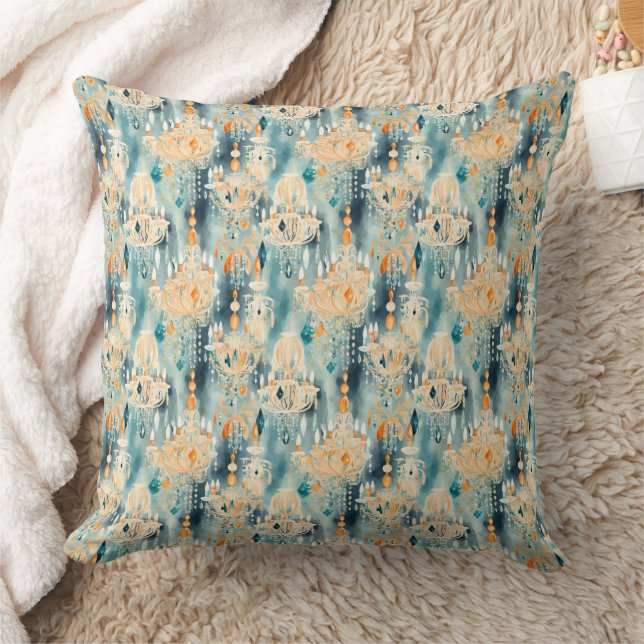 Teal Peach Chandeliers Cushion (Blanket)