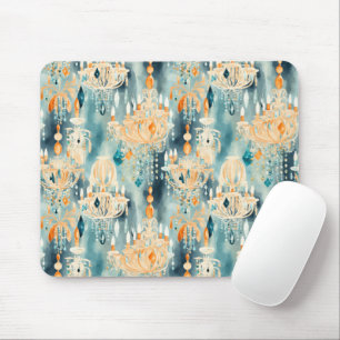 Teal Peach Chandeliers Mouse Mat