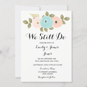 Teal Peach Floral Wedding Anniversary Vow Renewal Invitation