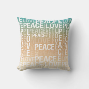 Teal Peach Gold White Peace Love Cushion