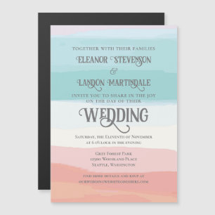 Teal Peach Watercolor Sunset Outdoor Wedding Magnetic Invitation