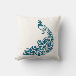 Teal Peacock Bold Stylish Art Deco Design Cushion