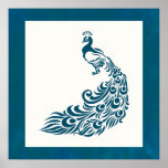 Teal Peacock Bold Stylish Art Deco Design Poster<br><div class="desc">A poster with an image of a teal peacock with fancy feathers. Set on a teal watercolor background with a cream coloured square layered over top.  A bold art deco style. Modern and classy</div>