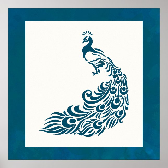 Teal Peacock Bold Stylish Art Deco Design Poster (Front)