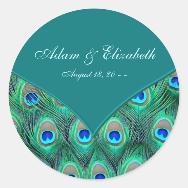Teal Peacock Elegant Peacock Wedding Favour Label (Front)