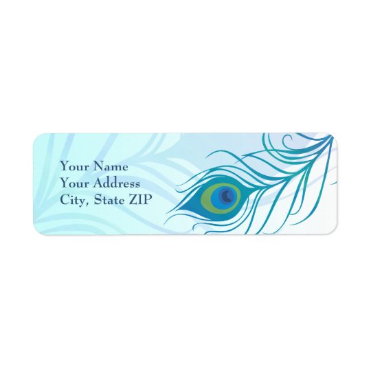 Teal Peacock Feather Label Return Address Label