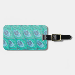Teal Peacock Feather Pattern Design Luggage Tag