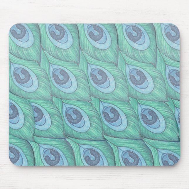 Teal Peacock Feather Pattern Design Mouse Mat (Front)