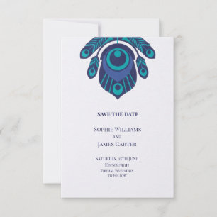 Teal Peacock Feather Wedding Save The Date