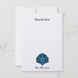 Teal Peacock Feather Wedding Thank You Card