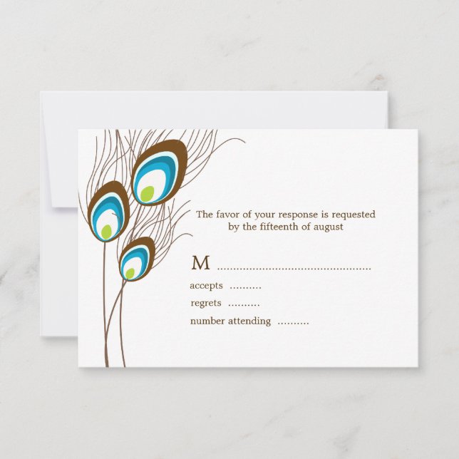 Teal Peacock Feathers RSVP Cards (Front)
