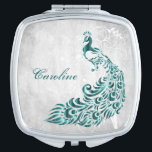 Teal Peacock Leaf Vine Compact Mirror<br><div class="desc">Personalise a unique gift for your Bridesmaids with a Teal Peacock Leaf Vine Compact Mirror. Compact design features a light grey grunge background with a vibrant teal peacock with a leaf vine embellishment. Personalise with the bridesmaid's name for a cherished reminder of your big day. Additional wedding stationery available with...</div>
