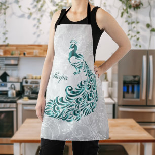Teal Peacock Personalise Print Apron