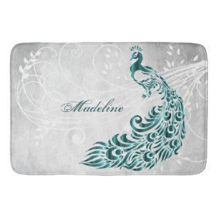 Teal Peacock Personalised Bath Mat