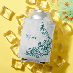 Teal Peacock Personalised Can Cooler