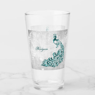 Teal Peacock Personalised Glass Cup