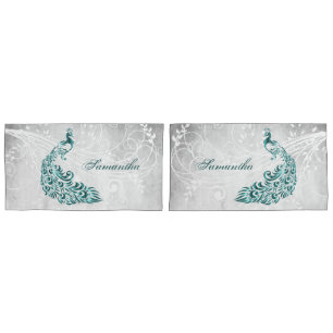 Teal Peacock Personalised Pillowcases