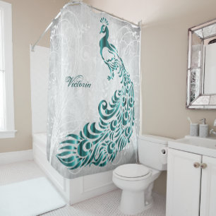 Teal Peacock Personalised Shower Curtain