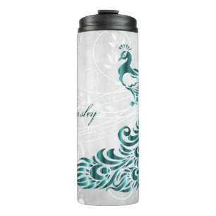 Teal Peacock Personalised Thermal Tumbler