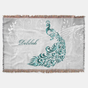 Teal Peacock Personalised Throw Blanket