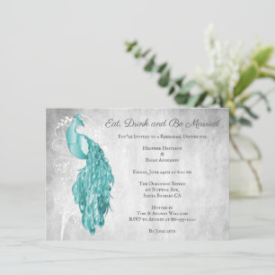 Teal Peacock Rehearsal Dinner Invitation