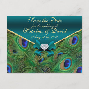Teal Peacock Save the Date Postcard