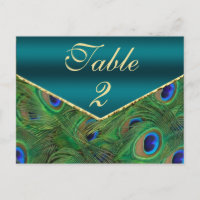 Teal Peacock Table Number Card