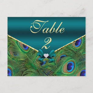 Teal Peacock Table Number Card