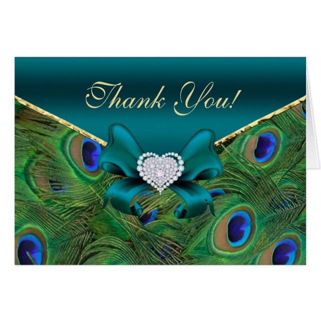 Teal Peacock Thank You Card (Front Horizontal)