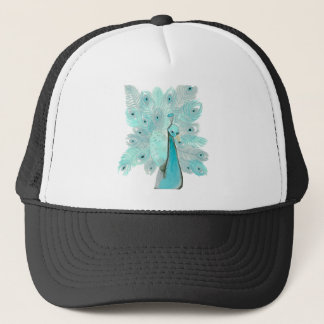 Teal peacock trucker hat