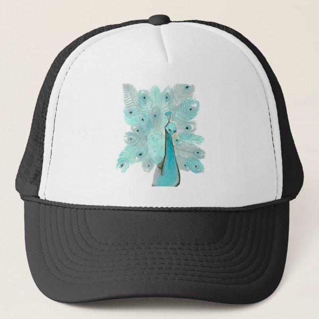Teal peacock trucker hat (Front)
