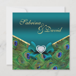 Teal Peacock Wedding Invitation