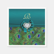 Teal Peacock Wedding Paper Party Napkins