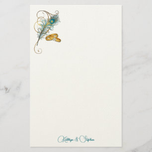 Teal Peacock Wedding with Gold Wedding Bands Stationery