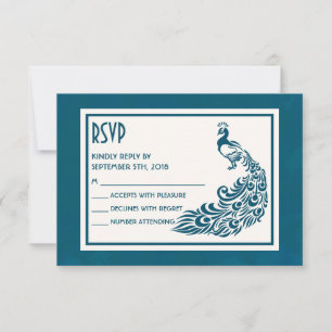 Teal Peacockl Bold Stylish Art Deco Design RSVP Card