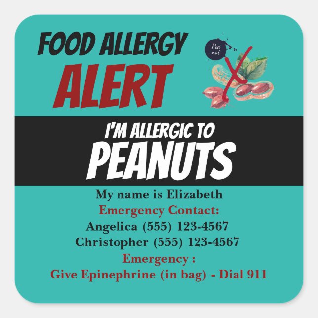 Teal Peanut Food Allergy Alert Warning Label (Front)
