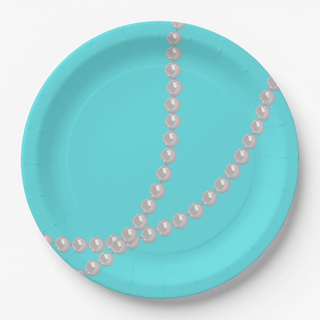 Teal & Pearls Paper Plate (Front)