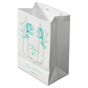 Teal Peonies Bridal Shower Medium Gift Bag
