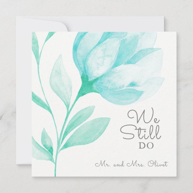 Teal Peonies Vow Renewal 25 years  Invitation (Front)